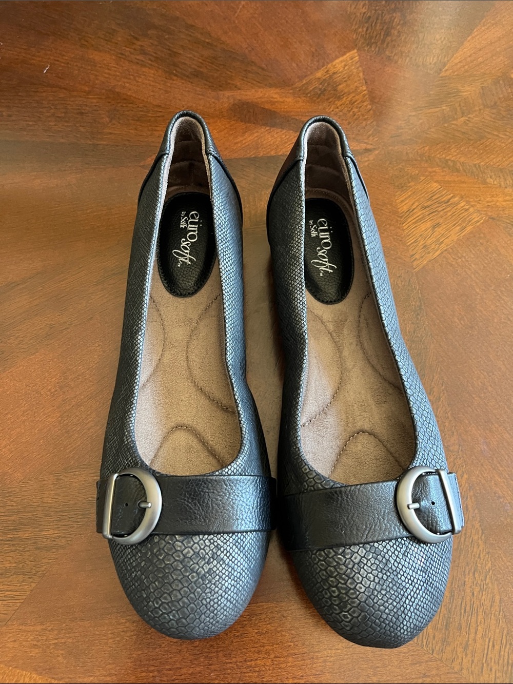 Eurosoft Black Textured Ballet Flats with Buckle Detail